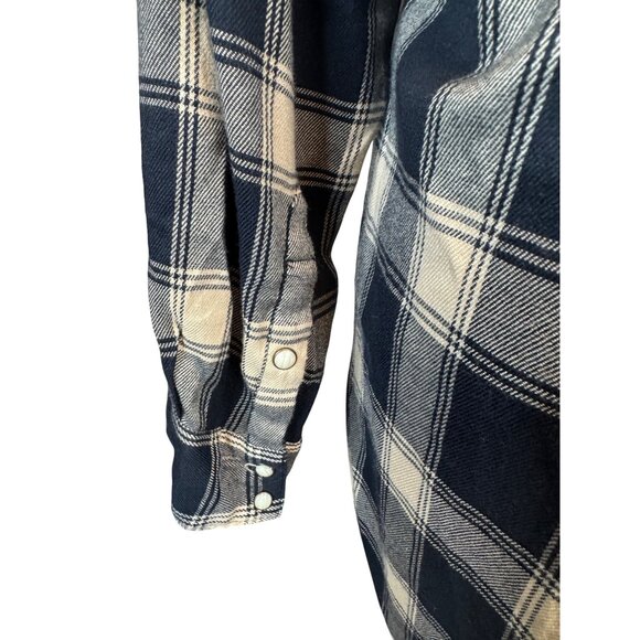 2/$30 ZARA S Plaid Navy Blue Longline Shirt Jacket Floral Beading & Snaps - Picture 12 of 16